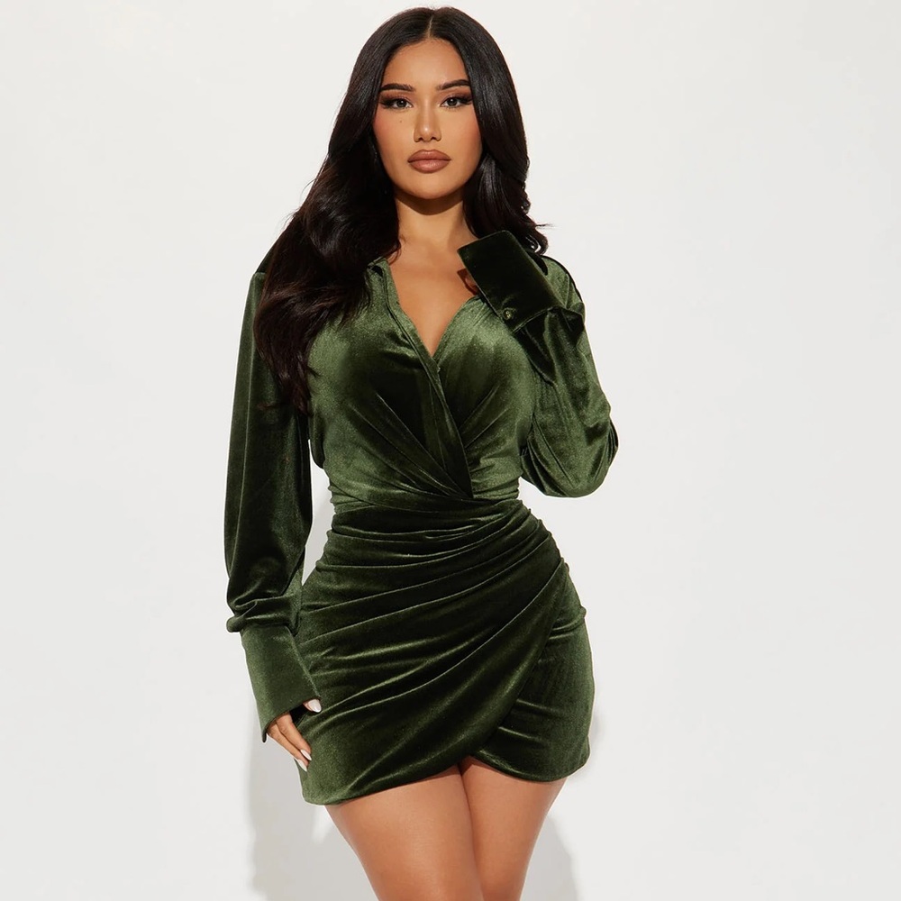 Velvet Mini Shirt Dress